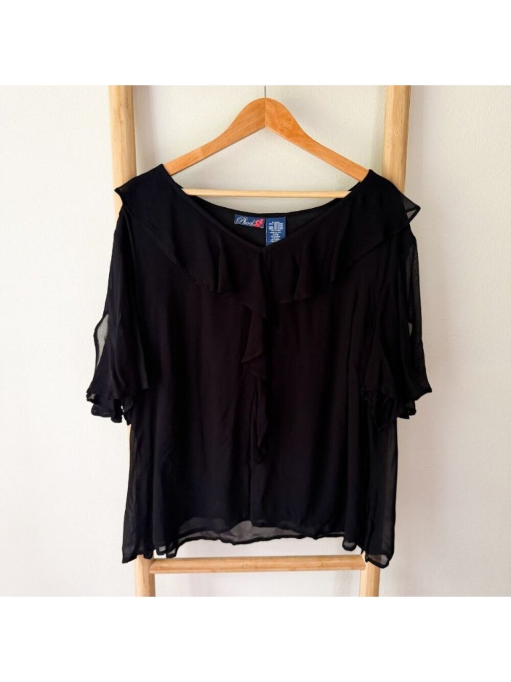 Phool Black Sheer Ruffle Sleeve Blouse Plus Size 22W Boho Flowy Top